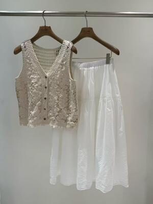 Spring and summer 100% pure cotton crochet hollow vest