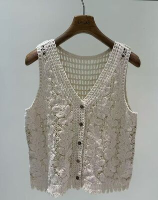 Spring and summer 100% pure cotton crochet hollow vest