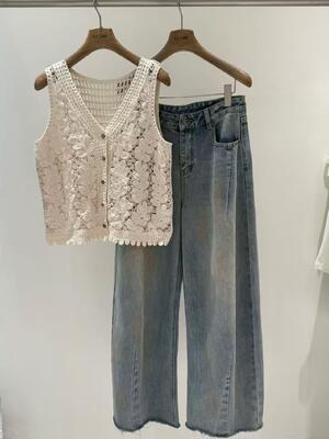 Spring and summer 100% pure cotton crochet hollow vest