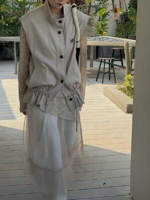 High end breathable and elastic 100% Lycra stand up collar drawstring vest for spring and summer