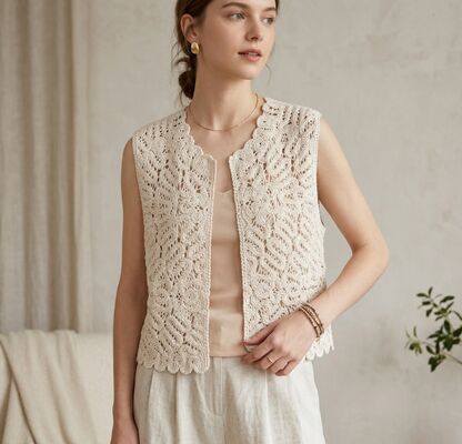 2026 new breathable and moisture absorbing 100% pure cotton crochet backless vest