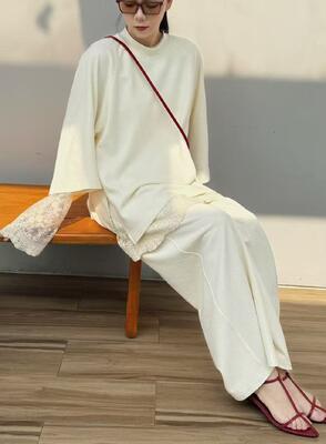 Fashion Texture Knitted Co-ord Set with Premium Blended Material, 59% Polyester 26% Regenerated Cellulose Fiber 5% Wool 5% Silk 5% Spandex, Elastic Comfortable Daily Knit Suit