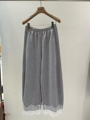 Stylish Lace-Trimmed Hem Knit Trousers, High-Quality Blended Fabric of 40% Lenzing™ Modal, 37% Cotton, 17% Polyester and 6% Spandex, Skin-Friendly Elastic Daily Knit Pants