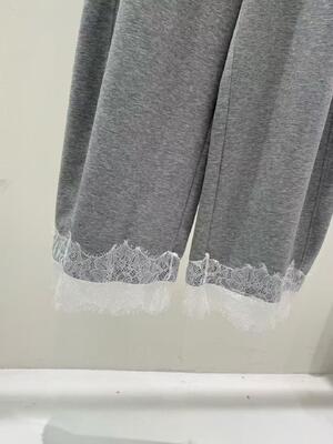 Stylish Lace-Trimmed Hem Knit Trousers, High-Quality Blended Fabric of 40% Lenzing™ Modal, 37% Cotton, 17% Polyester and 6% Spandex, Skin-Friendly Elastic Daily Knit Pants
