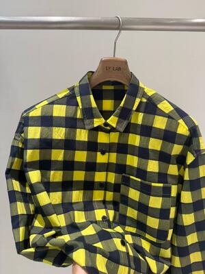 100%Cotton Bold Color-Block Plaid Blouse with Architectural Silhouette – Designer Inspired Deconstructed Check Top
