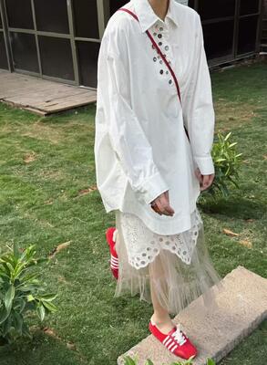100% coton pur, quatre saisons, décontracté et à la mode, chemise faite à la main, à demi ouverte, cousue à la main avec des détails.