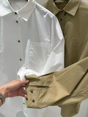 100% pure cotton lightweight and breathable women's ultra loose cotton shirt - exaggerated collar long sleeved shirt - high-end fashion minimalism