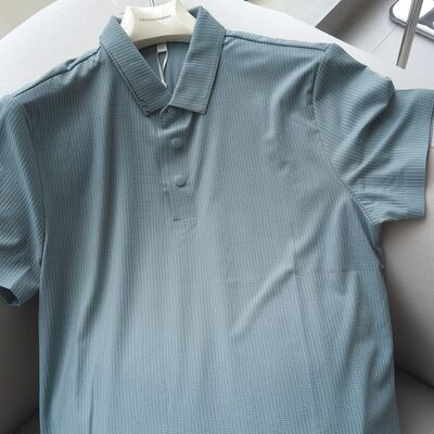 BBH8527 87.1% nylon 12.9% spandex elastic jacquard short sleeved shirt for men's business commuting, breathable and comfortable Polo top