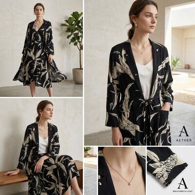 STYLE 1002 BOTANICAL PRINT POLYESTER SATIN KIMONO ROBE WOMEN MULTI-SCENE LOUNGE OUTFIT