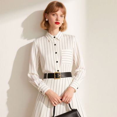 Durable Striped Polyester Fabric 63GSM Polyester Lightweight Fabric For Daily Commuting Shirt Skirt