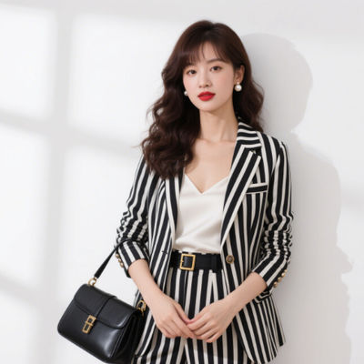 100% Polyester Black And White Striped Fabric 63GSM Suit Clothing Fabric