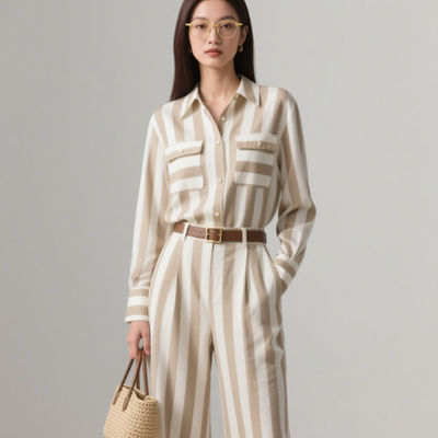 Yellow / White Woven Shirt Fabric 80GSM 100 Percent Polyester Fabric For Daily Commuting Outfit