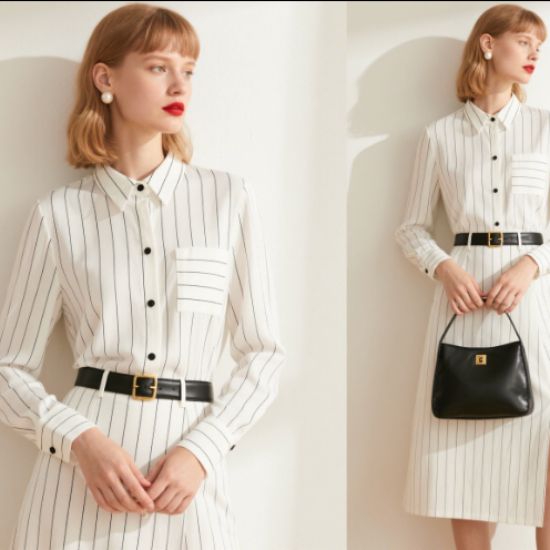 Durable Striped Polyester Fabric 63GSM Polyester Lightweight Fabric For Daily Commuting Shirt Skirt