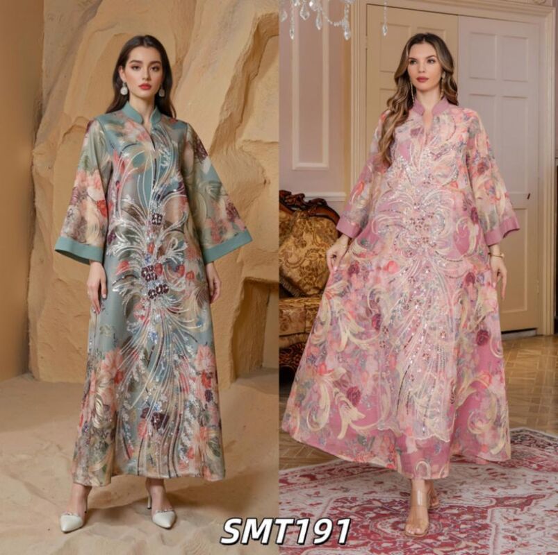 Arab Middle Eastern Style SMT191 Enchanted Floral Embellished Maxi Robe
