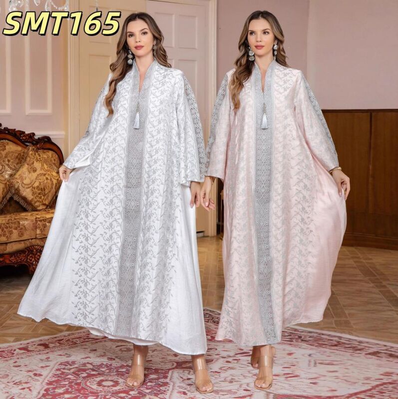 Arabic Modest Wear SMT165/158/102/157  Jacquard Lace Trim /Tie-Dye Floral Applique/Contrast Trim Embroidered/Gradient Jacquard  Maxi Robe