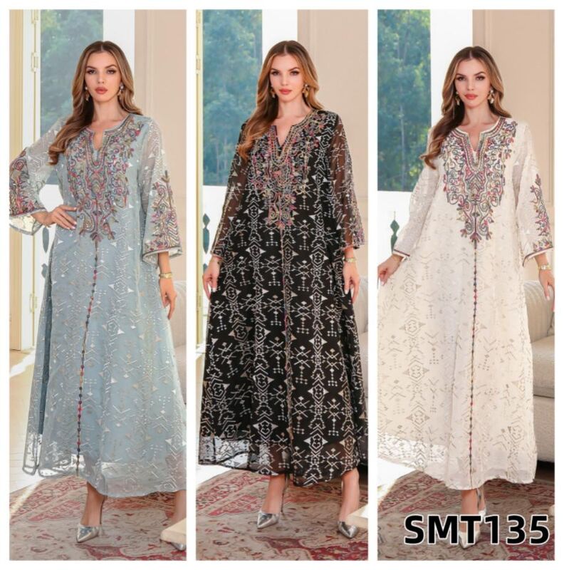 Middle Eastern Modest Wear SMT135/SMT159/SMT240  Geometric Embroidered /Silver Wheat Print/ Gradient Sequin  Abaya