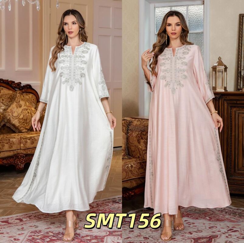 Middle Eastern Modest Wear SMT156/SMT174  Embroidered V-Neck Maxi V-Neck Embroidered & Printed   Abaya