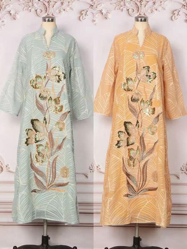 MT503 Middle Eastern Modest Wear Floral Embroidered Leaf Print Abaya (Dual Colorways)