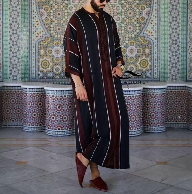 KM002 Middle Eastern Men's Clothing, Indian Style Striped Robe