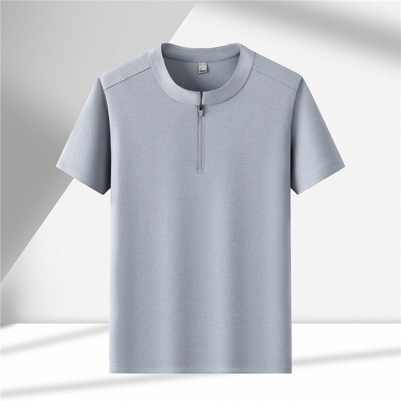 2980 Summer new 175g 100% polyester fiber half zipper men's ice silk short sleeved T-shirt