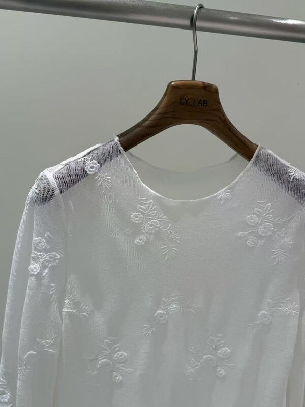 Spring and summer new 95% polyester 5% spandex white jacquard knitted pullover