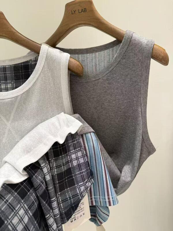 Summer new white 34% polyester 33% Lyocell fiber 27% cotton 3% mulberry silk 3% linen wool printed bottom vest