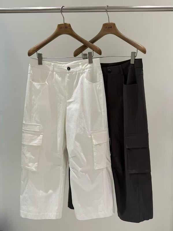 Spring and summer hot selling 59% cotton 36% nylon 5% spandex dark gray and white cut work pants