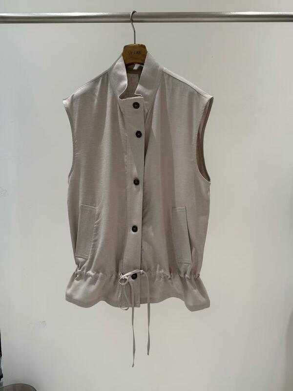 High end breathable and elastic 100% Lycra stand up collar drawstring vest for spring and summer