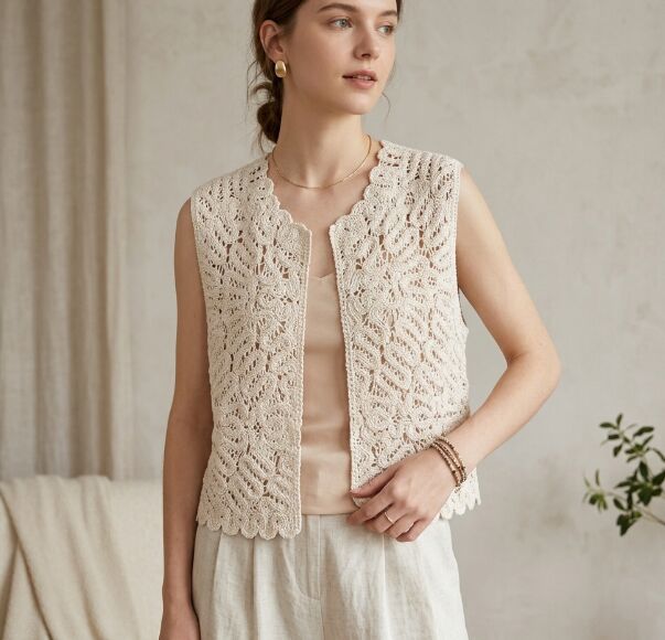 2026 new breathable and moisture absorbing 100% pure cotton crochet backless vest