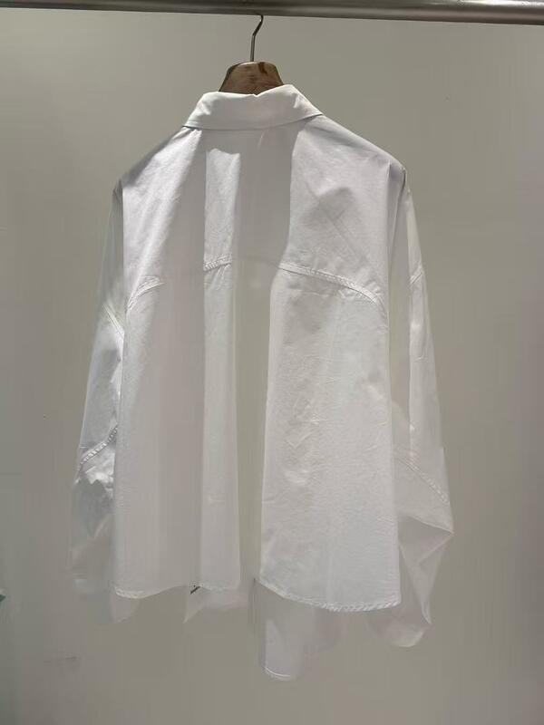 100% pure cotton lightweight and breathable women's ultra loose cotton shirt - exaggerated collar long sleeved shirt - high-end fashion minimalism