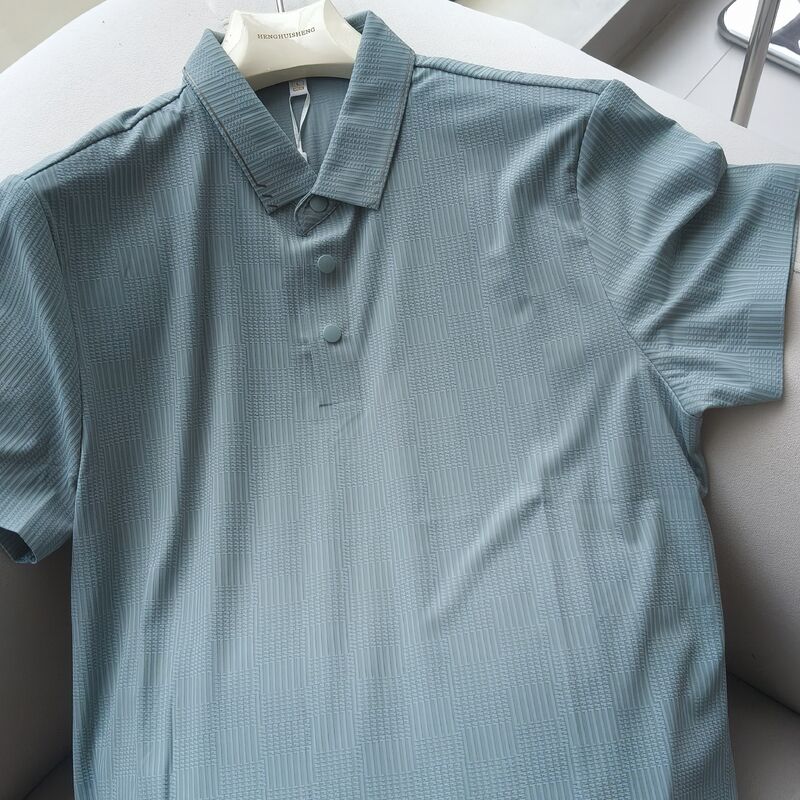 BBH8527 87.1% nylon 12.9% spandex elastic jacquard short sleeved shirt for men's business commuting, breathable and comfortable Polo top